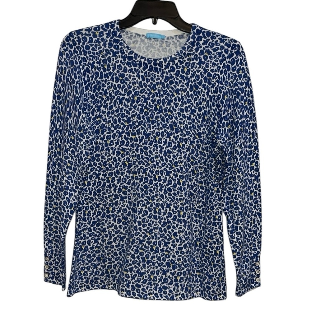 J. McLaughlin Lenny Sweater Blue Yellow White Light Sweater Size Large - Picture 4 of 12